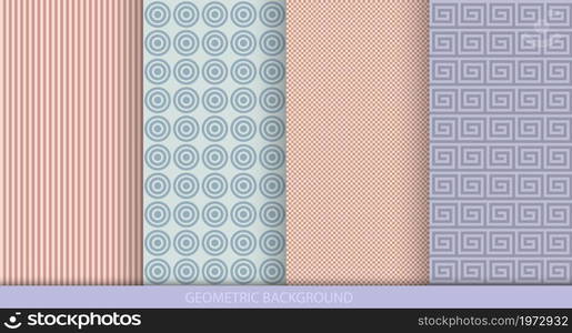 A collection of seamless geometric patterns in pastel colors. Abstract minimalistic geometric textures. Vector illustration.