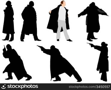 A collection of silhouettes of gangsters. Vector