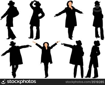 A collection of silhouettes of women in the hat. Vector