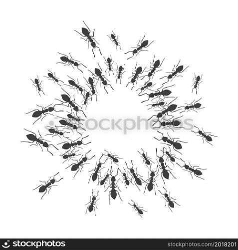 A colony of ants gathers in a circle. A group of insects around a place for a text. Vector illustration. A colony of ants gathers in a circle. A group of insects around a place for a text. Vector