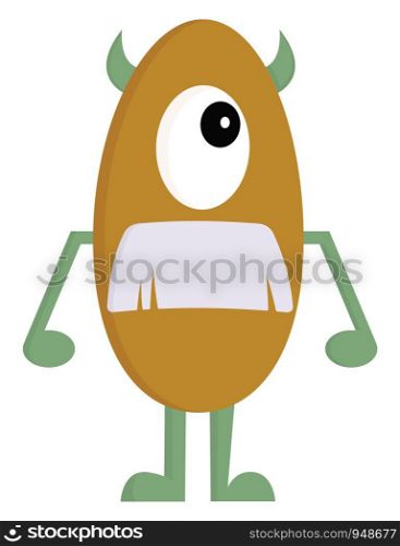 A colored monster with a white mustache and 1 eye, vector, color drawing or illustration.