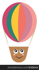 A colorful hot air balloon which is in cartoon with a smiley on it vector color drawing or illustration