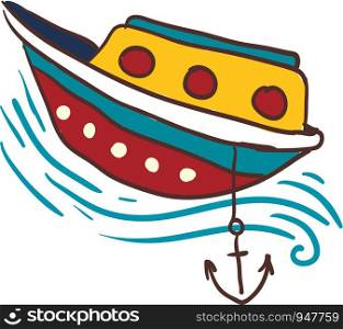 A colorful small boat is anchored in the water vector color drawing or illustration