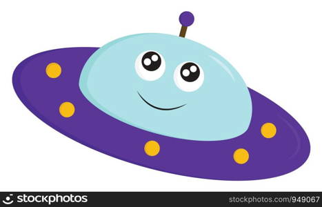 A colorful UFO in blue and purple color, vector, color drawing or illustration.