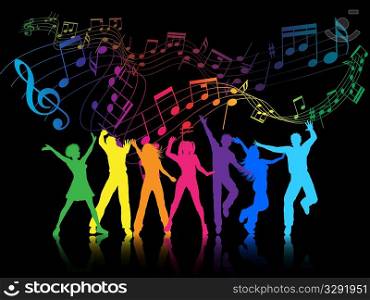 A colourful party background with people dancing