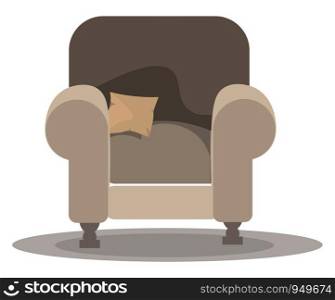 A comfortable to sit arm chair brown in color with good cushioning and pillow on it vector color drawing or illustration