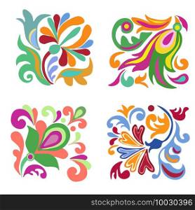 A composition of folk elements, stylized colors and patterns. For greeting card, banner, folk art, banner, cover. Vector illustration