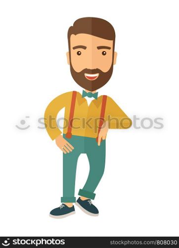 A confident handsome man standing. A contemporary style. Vector flat design illustration with isolated white background. Vertical layout. Man standing