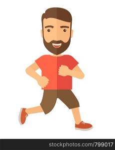 A confident hipster athlete getting ready fo a running race. . A Contemporary style. Vector flat design illustration isolated white background. Vertical layout.. Confident athlete getting ready for a race.