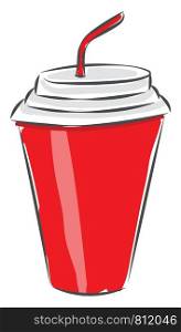 A container of cool coca cola in a red container with a straw vector color drawing or illustration