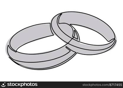 A continuous pattern of two rings. An icon of wedding rings on a white background. Fashionable minimalist illustration. Drawing in one line. Vector illustration. A continuous pattern of two rings. An icon of wedding rings on a white background. Fashionable minimalist illustration. Drawing in one line. Vector illustration.