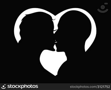 a couple kissing in front of heart