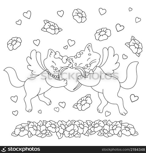 A couple of cats in love.Coloring book page for kids. Cartoon style character. Vector illustration isolated on white background. Valentine&rsquo;s Day.. A couple of cats in love. Coloring book page for kids. Cartoon style character. Vector illustration isolated on white background. Valentine&rsquo;s Day.