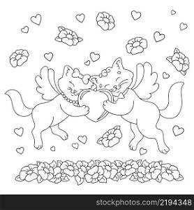 A couple of cats in love.Coloring book page for kids. Cartoon style character. Vector illustration isolated on white background. Valentine&rsquo;s Day.. A couple of cats in love. Coloring book page for kids. Cartoon style character. Vector illustration isolated on white background. Valentine&rsquo;s Day.
