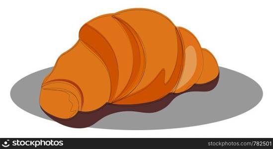 A croissant on top of a gray plate, vector, color drawing or illustration.