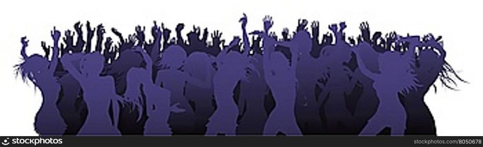 A crowded group of people dancing in silhouette