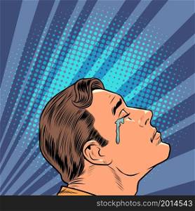 a crying man, human emotions. Sad mood, sadness Pop art retro vector illustration kitsch vintage 50s 60s style. a crying man, human emotions. Sad mood, sadness