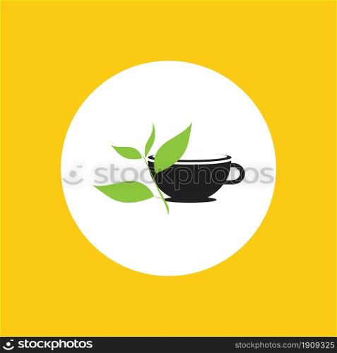 a cup of green tea leaves on a yellow background