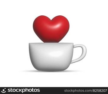 A cup with a heart. 3d illustration for creative ideas and creative design. Volumetric style, rendering,