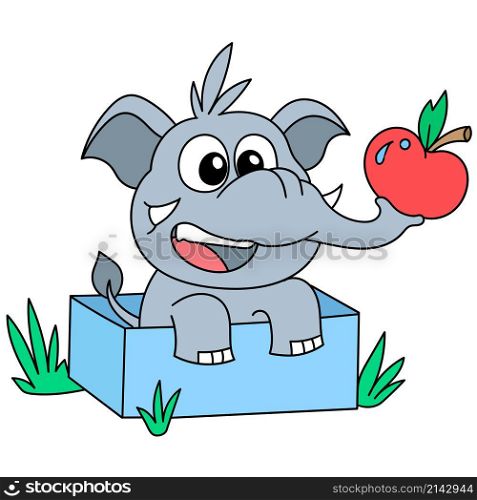 a cute baby elephant carrying fresh apples