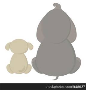 A cute back pose of a dog and a elephant sitting, vector, color drawing or illustration.