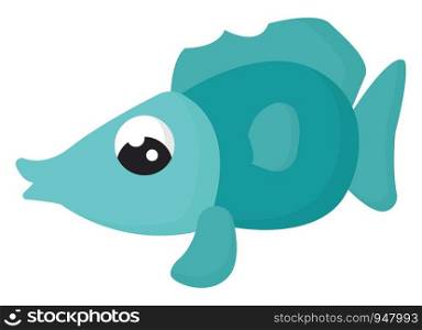 A cute blue fish with long mouth and large eyes , vector, color drawing or illustration.