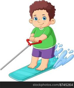 A cute boy riding water ski of illustration