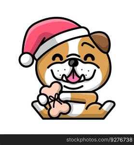 A cute bulldog is wearing santa hat and holding Vector Image