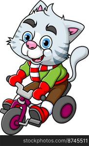 A Cute Cat Riding Bicycle and smiling of illustration