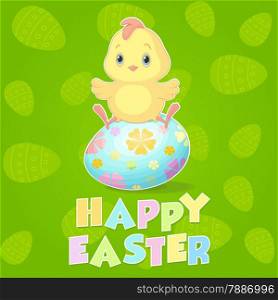 A cute chicken on Easter green background