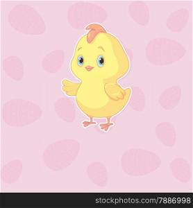 A cute chicken on Easter pink background