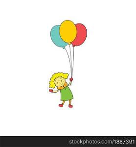 A cute children fly with balloon.