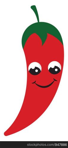 A cute chili in bright red colour with a beautiful smile, vector, color drawing or illustration.