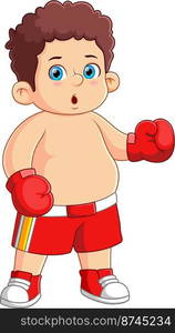 A cute fat boy using red boxing gloves of illustration