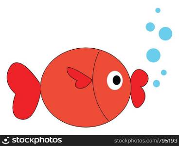 A cute fat pink fish with air bubbles from its mouth vector color drawing or illustration