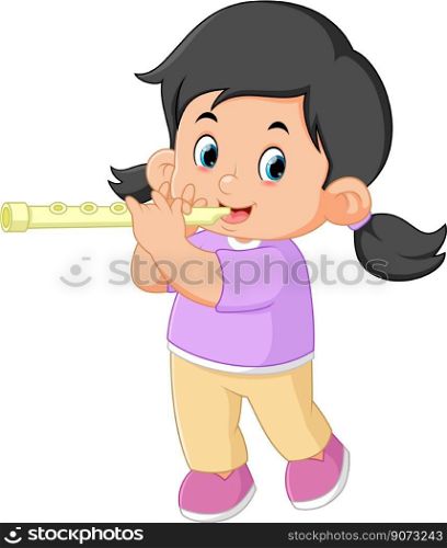 a cute girl is learning the flute instrument