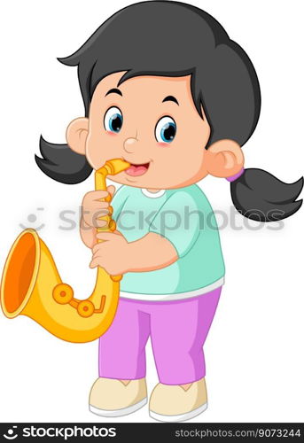 a cute girl plays a saxophone musical instrument