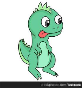 a cute green dinosaur monster. cartoon illustration sticker emoticon