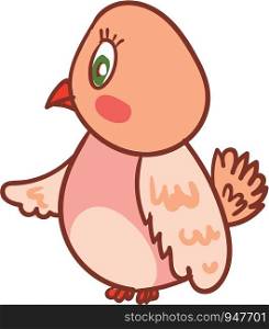 A cute little bird covered in pink feathers and has green eyes vector color drawing or illustration
