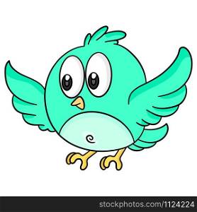 a cute little green bird is flying. cartoon illustration cute sticker
