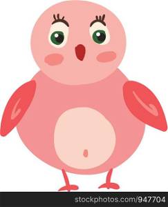 A cute little pink bird with red beak has a surprised look on face vector color drawing or illustration