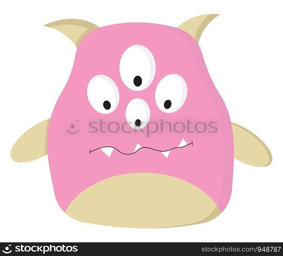 A cute monster in pink color with four eyes, vector, color drawing or illustration.