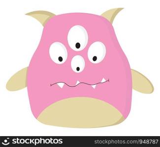 A cute monster in pink color with four eyes, vector, color drawing or illustration.