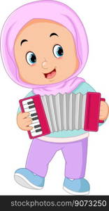 a cute Muslim girl playing an accordion instrument