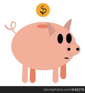 A cute pink piggy bank with a slot in its body and the dollar symbol above it is undoubtedly the fun way for kids to save their money, vector, color drawing or illustration.