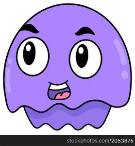 a cute purple creature head with a gape faced