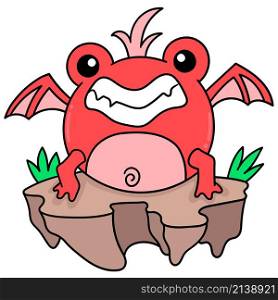 a cute red winged creature with a silly face laughing