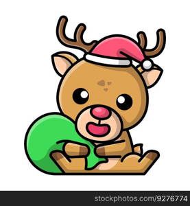 A cute reindeer with santa hat is carrying Vector Image