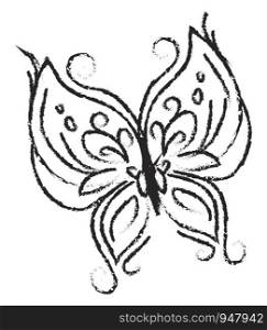 A cute sketch of a butterfly in black crayons , vector, color drawing or illustration.