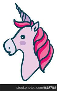 A cute small unicorn in pink color, vector, color drawing or illustration.